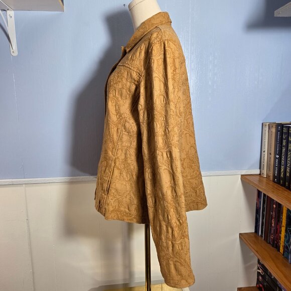 Coldwater Creek Large Petit Golden Tan Textured Paisley Button Up Fall Jacket - Picture 10 of 12